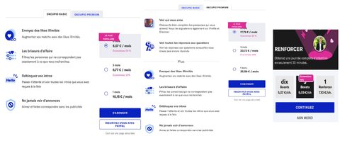 Capture d’écran des tarifs de OKCupid